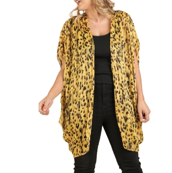 NWT Umgee Jungle Nights Gold Black & Brown Animal Print Sheer Cocoon Cardigan - Picture 2 of 16